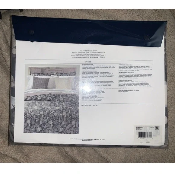 Ralph Lauren Avery Full Queen Duvet Cover Floral Grey White Luxury Bedding - Picture 10 of 13